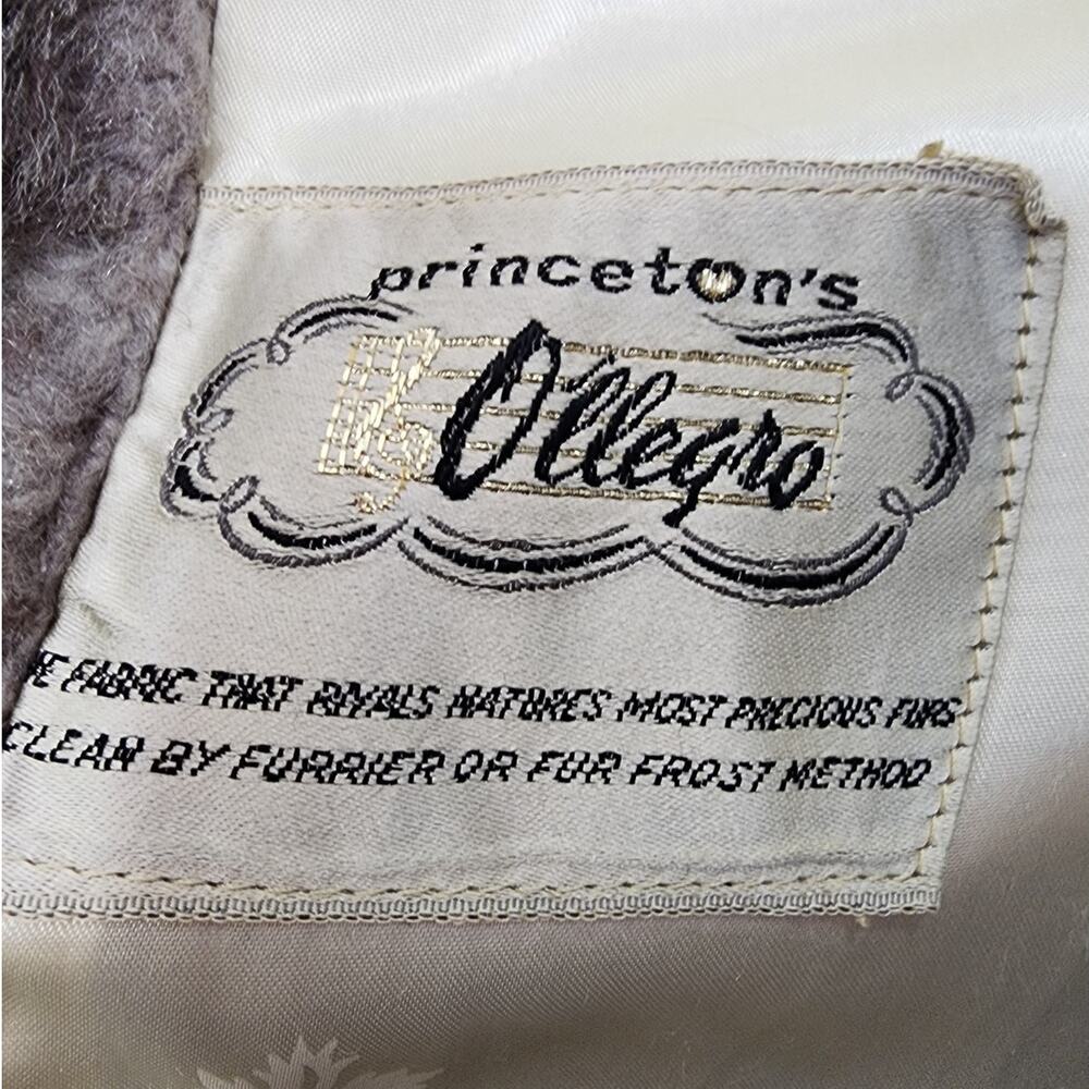 Vintage 60s Princeton’s O’llegro Coat Womens L Cream Gray Faux Fur Open Front - Picture 4 of 6